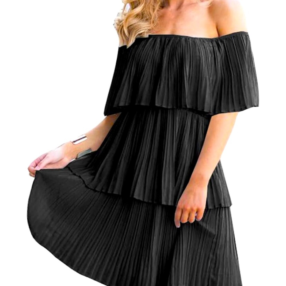 Off the shoulders ruffles Black dress. Never worn.